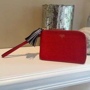 EUC Small Red Fossil Clutch Wristlet Bag